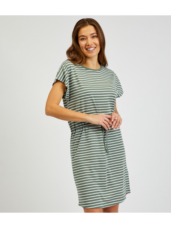 Sam 73 Bielo-zelené dámske pruhované šaty so zaväzovaním SAM73 Sagitta