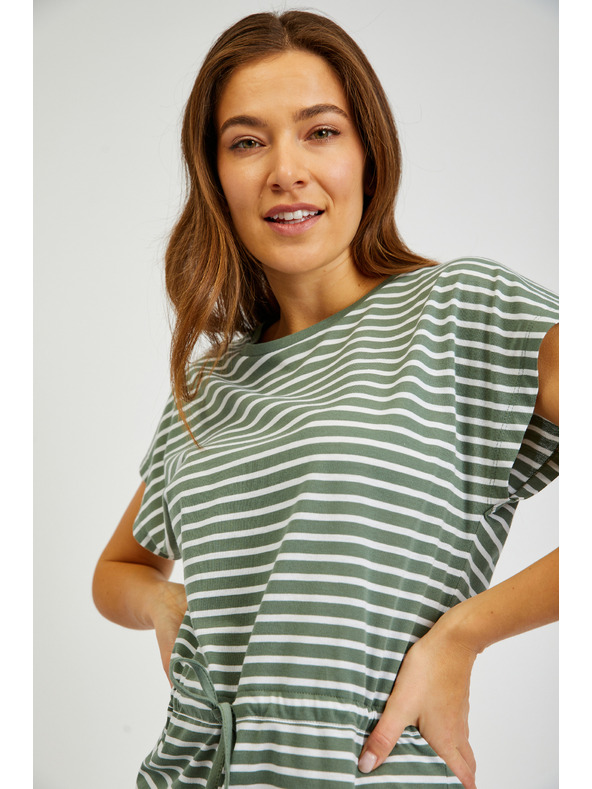 Sam 73 Bielo-zelené dámske pruhované šaty so zaväzovaním SAM73 Sagitta