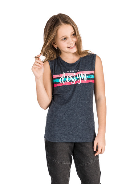 Sam 73 Tmavomodré dievčenské tielko s potlačou SAM 73