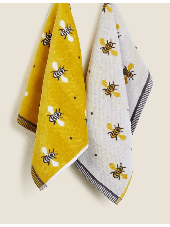 Marks & Spencer Súprava 2 uterákov z čistej bavlny s potlačou včiel Marks & Spencer žltá