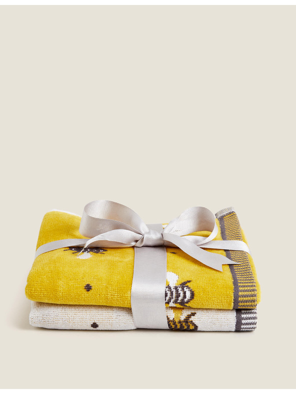 Marks & Spencer Súprava 2 uterákov z čistej bavlny s potlačou včiel Marks & Spencer žltá