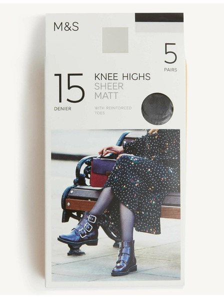 Marks & Spencer Balenie 5 párov matných podkolienok, 15 DEN Marks & Spencer čierna