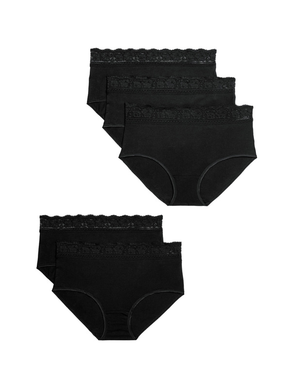 Marks & Spencer Bavlnené nohavičky s vysokým strihom a lycrou, 5 balení Marks & Spencer čierne