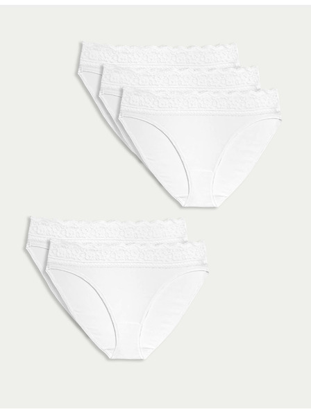 Marks & Spencer Bavlnené čipkované nohavičky s lycrou, 5 balení Marks & Spencer biele