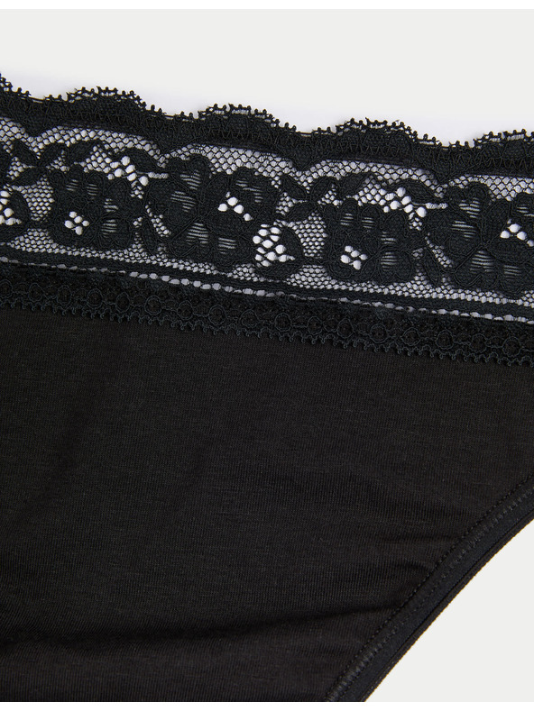 Marks & Spencer Bavlnené čipkované nohavičky s lycrou, 5 balení Marks & Spencer čierne
