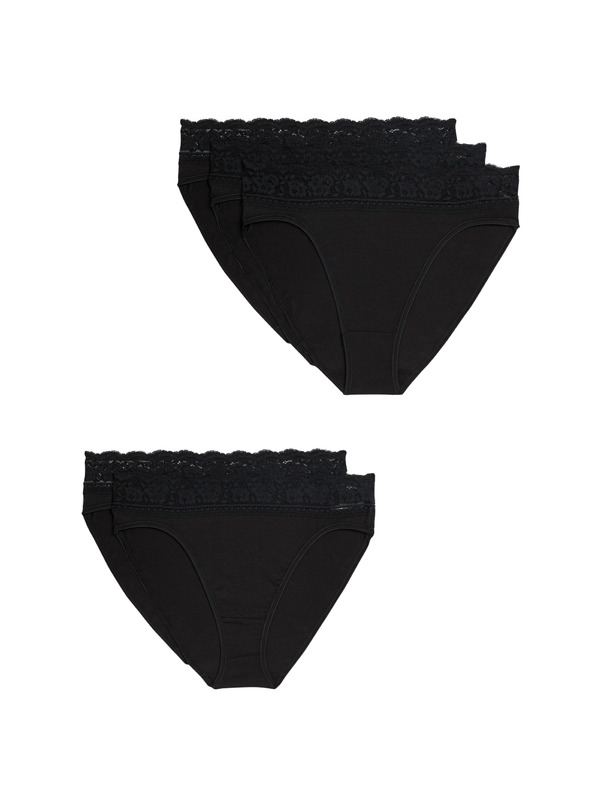 Marks & Spencer Bavlnené čipkované nohavičky s lycrou, 5 balení Marks & Spencer čierne