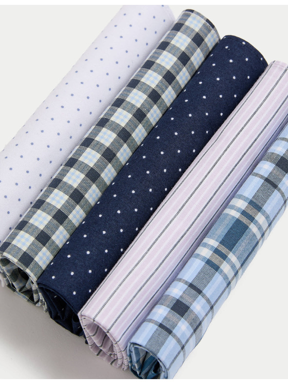 Marks & Spencer Vzorované vreckovky z čistej bavlny, 5 ks v balení Marks & Spencer modrá