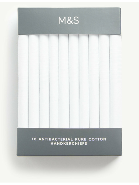 Marks & Spencer 10 kusov antibakteriálnych vreckoviek z čistej bavlny so sanitárnym povrchom® Marks & Spencer biela