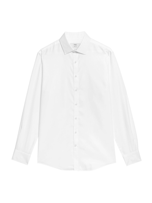 Marks & Spencer Bavlnená košeľa úzkeho strihu s nežehliaceou úpravou Marks & Spencer biela