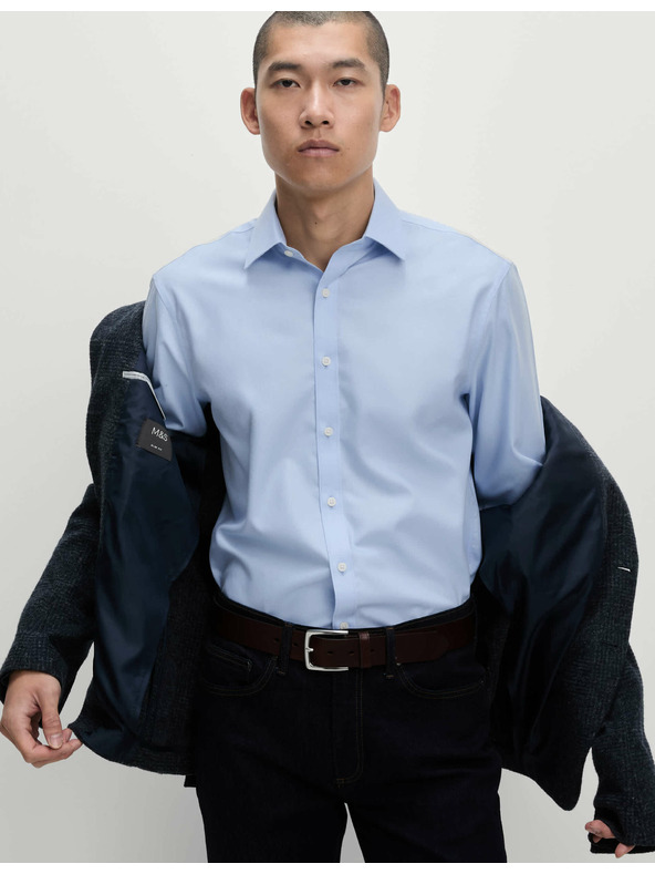 Marks & Spencer Košeľa z bavlny klasického strihu s nežehliaceou úpravou Marks & Spencer modrá