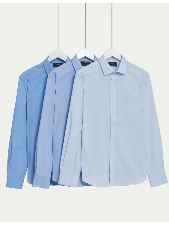 Marks & Spencer Košeľa úzkeho strihu zo zmesi bavlny, 3 ks Marks & Spencer modrá