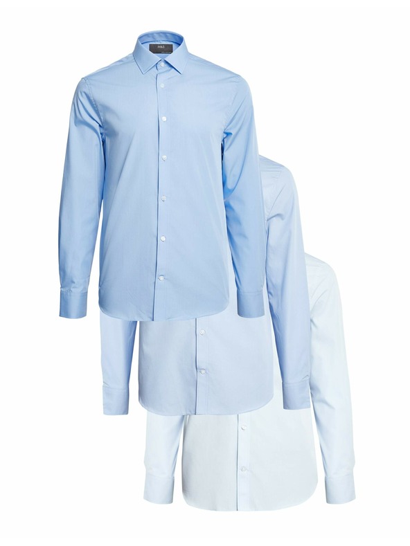 Marks & Spencer Košeľa úzkeho strihu zo zmesi bavlny, 3 ks Marks & Spencer modrá