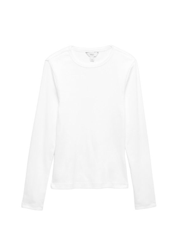 Marks & Spencer Žebrovaný top s vysokým podielom bavlny Marks & Spencer biela