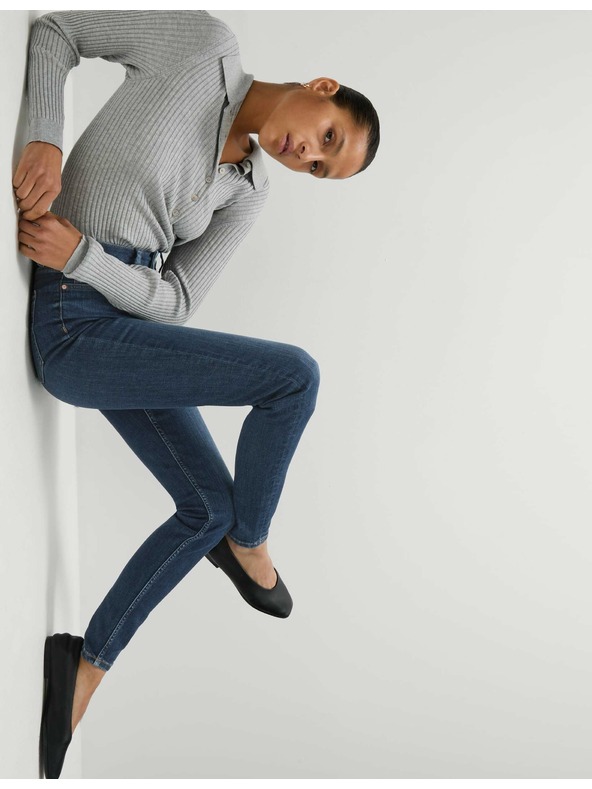 Marks & Spencer Mimoriadne mäkké priliehavé džínsy Ivy s vysokým pásom Marks & Spencer námorná modrá