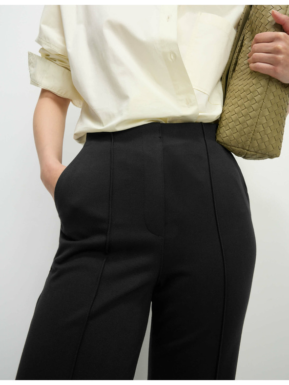 Marks & Spencer Žerzejové keprové nohavice s rovnými nohavicami Marks & Spencer čierna