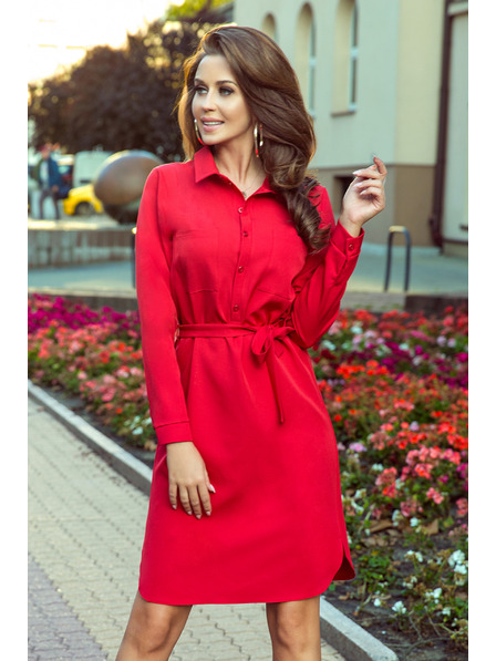 numoco Šaty s vreckami - červené Numoco CAMILLE