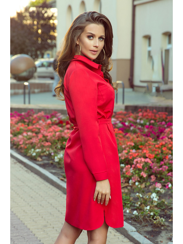 numoco Šaty s vreckami - červené Numoco CAMILLE