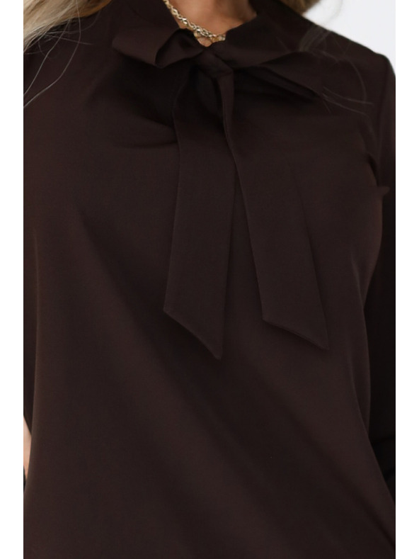 numoco Obchodná blúzka s dlhým rukávom a zaväzovaním vpredu - čokoládová