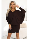 numoco Pohodlné netopierové šaty s dlhým rukávom - čokoládové