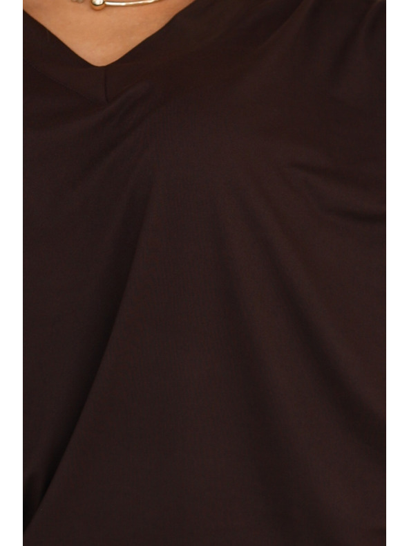 numoco Pohodlné netopierové šaty s dlhým rukávom - čokoládové
