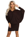 numoco Pohodlné netopierové šaty s dlhým rukávom - čokoládové