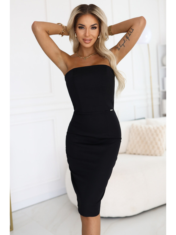 numoco Midi šaty s odhalenými ramenami a korzetom - čierne