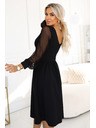 numoco Elegantné midi šaty so zavinovacím výstrihom a tylových rukávov - čierne