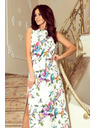 numoco Dlhé šaty zviazané pri krku - farebné ruže a modré vtáky