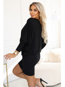 numoco Pohodlné netopierové šaty s dlhým rukávom - čierne