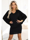 numoco Pohodlné netopierové šaty s dlhým rukávom - čierne