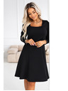 numoco IVANA pohodlné trapézové šaty s výstrihom a dlhým rukávom - čierne