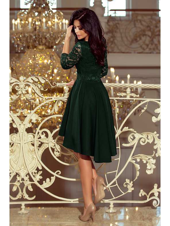 numoco NICOLLE - Exkluzívne šaty s čipkou - tmavozelené