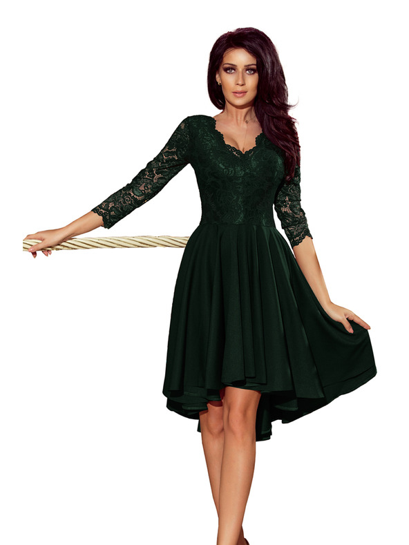 numoco NICOLLE - Exkluzívne šaty s čipkou - tmavozelené