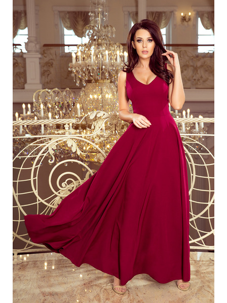 numoco CINDY dlhé šaty s výstrihom - burgundské