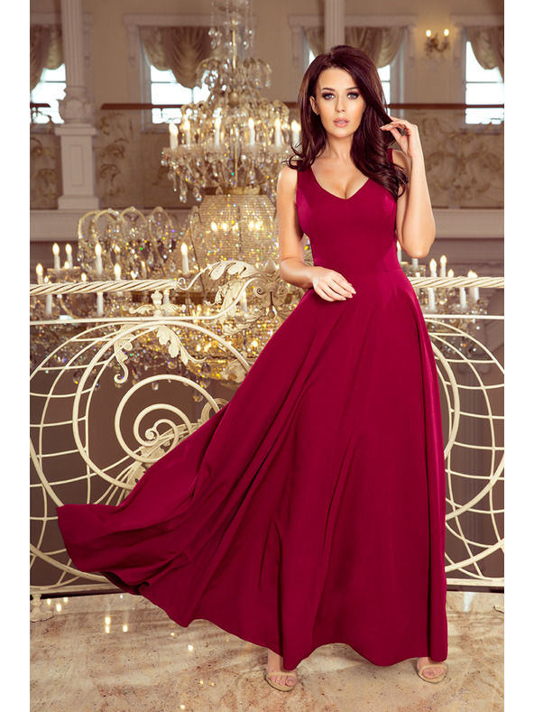 numoco CINDY dlhé šaty s výstrihom - burgundské