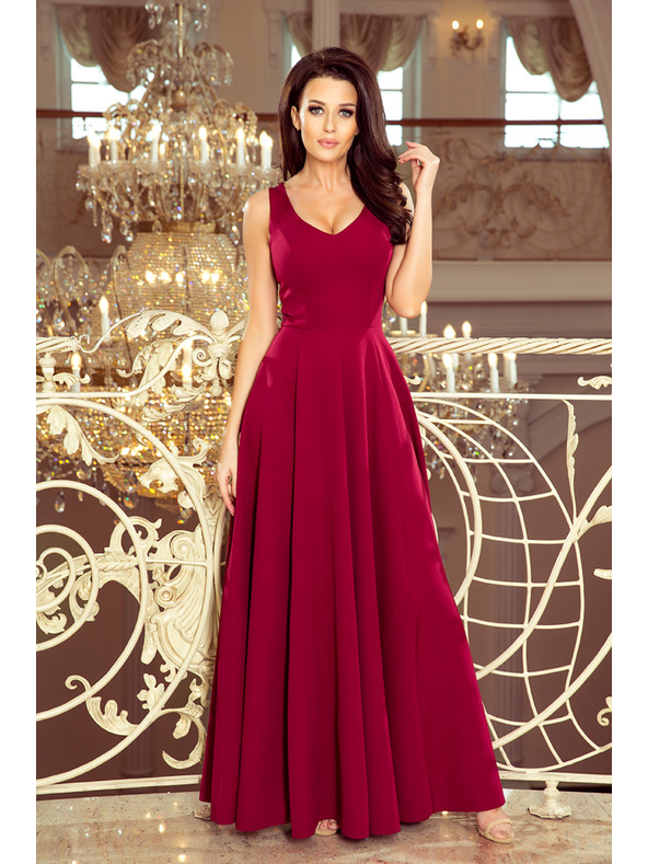 numoco CINDY dlhé šaty s výstrihom - burgundské