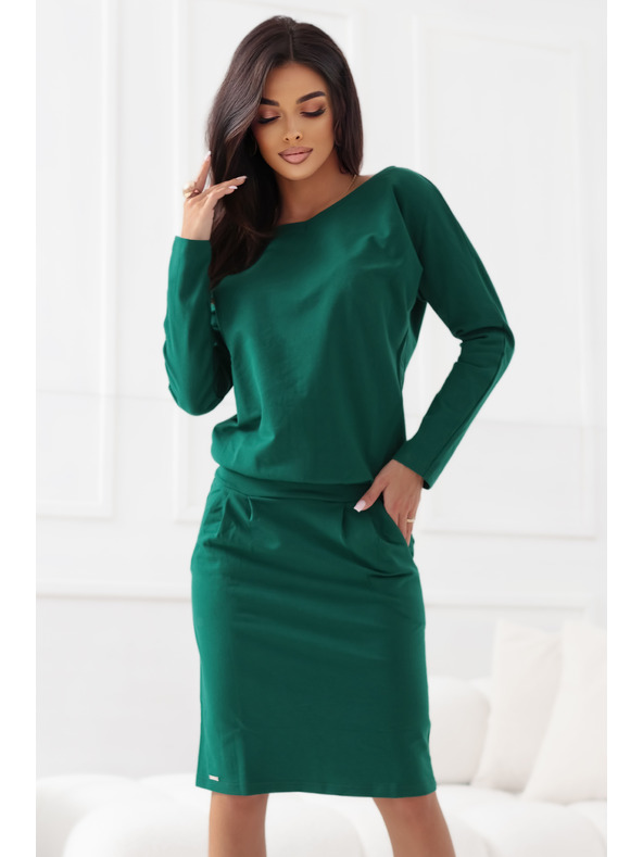 numoco Mikinové šaty s dlhým rukávom a vreckami - pohodlný strih s výstrihom vzadu - zelené