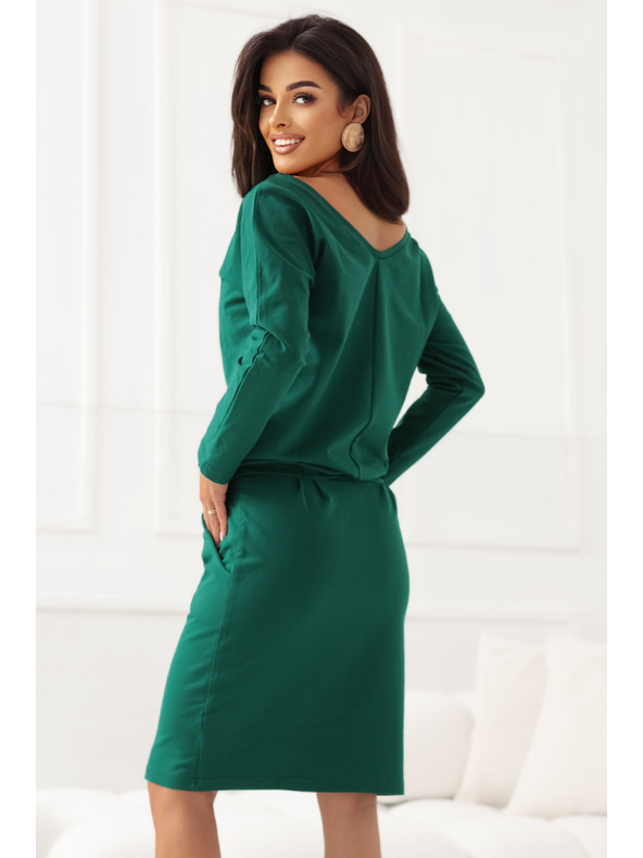 numoco Mikinové šaty s dlhým rukávom a vreckami - pohodlný strih s výstrihom vzadu - zelené