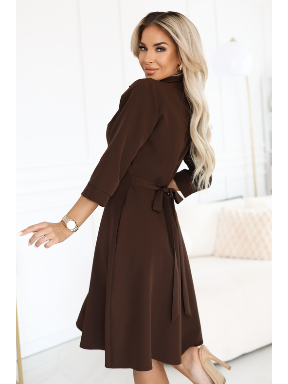 numoco SANDY Voľné košeľové šaty s opaskom - čokoládové