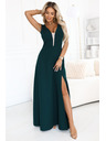 numoco Módne, postavu lichotivé maxi šaty s rozparkom na nohavici - fľaškovo zelené
