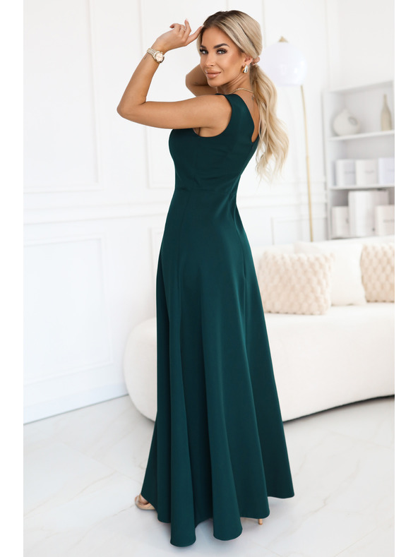 numoco Módne, postavu lichotivé maxi šaty s rozparkom na nohavici - fľaškovo zelené