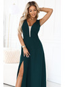 numoco Módne, postavu lichotivé maxi šaty s rozparkom na nohavici - fľaškovo zelené