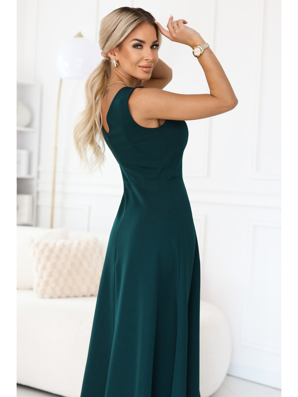 numoco Módne, postavu lichotivé maxi šaty s rozparkom na nohavici - fľaškovo zelené