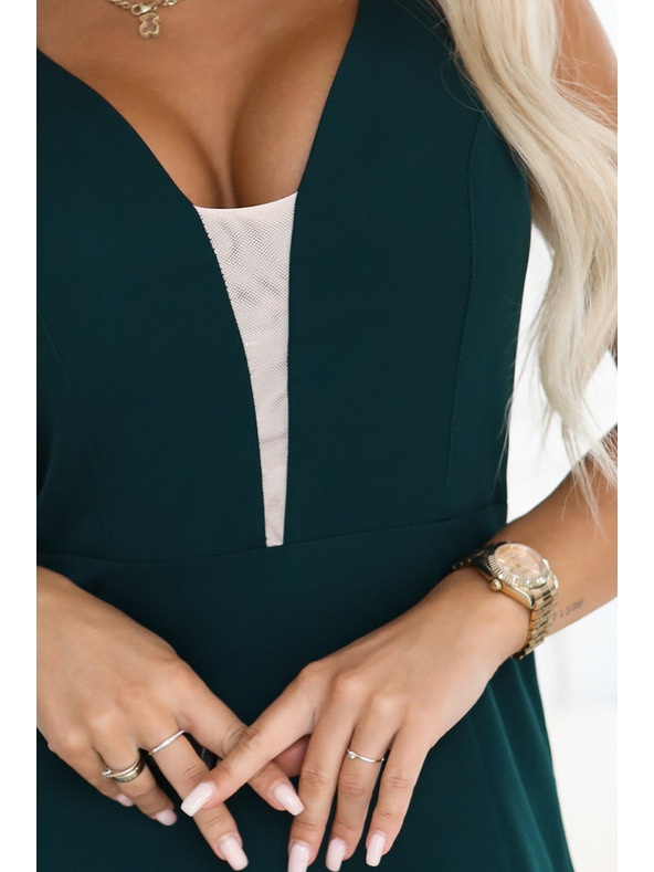 numoco Módne, postavu lichotivé maxi šaty s rozparkom na nohavici - fľaškovo zelené