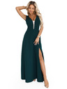 numoco Módne, postavu lichotivé maxi šaty s rozparkom na nohavici - fľaškovo zelené