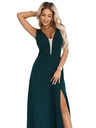 numoco Módne, postavu lichotivé maxi šaty s rozparkom na nohavici - fľaškovo zelené