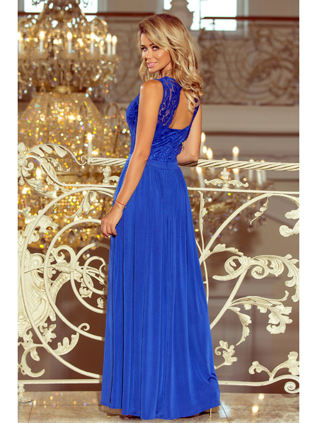 numoco LEA dlhé šaty s čipkovaným výstrihom - modré