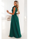 numoco Elegantné večerné maxi šaty s rozparkom a ružami - fľaškovo zelené