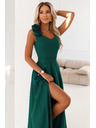 numoco Elegantné večerné maxi šaty s rozparkom a ružami - fľaškovo zelené