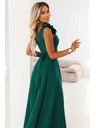 numoco Elegantné večerné maxi šaty s rozparkom a ružami - fľaškovo zelené